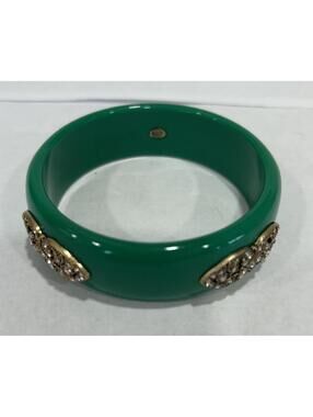 Premier Designs Jewelry Green Acrylic Crystals Chunky Gold BANGLE Bracelet